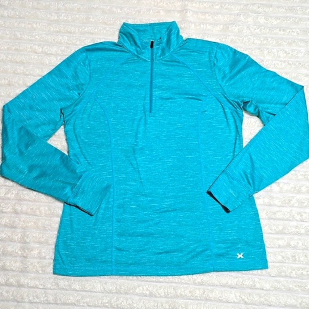 Xersion Fitted Blue Polo Long Sleeve Tee